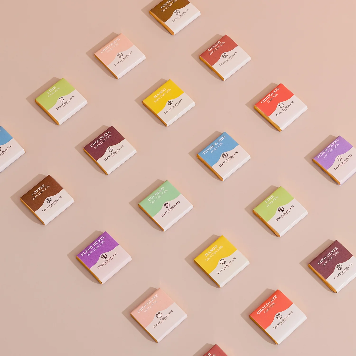 The D'art bar range laid out in its wrappers